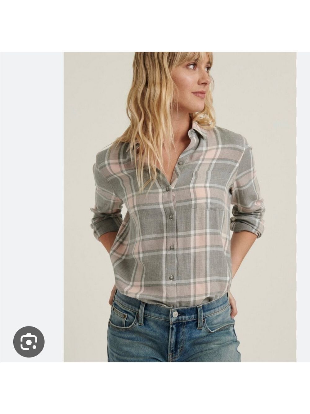 NWT Lucky Brand Women’s Classic Plaid Flannel Shirt Gray/Pink    Size XS